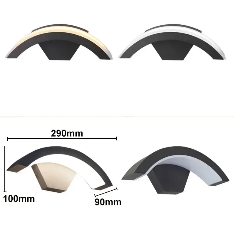 Modern black curved led waterproof outdoor wall lamp with integrated led light strip for ambient illumination decorbites led waterproof