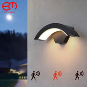 Modern black curved led waterproof outdoor wall lamp with motion sensor and warm white illumination for porch decorbites led waterproof