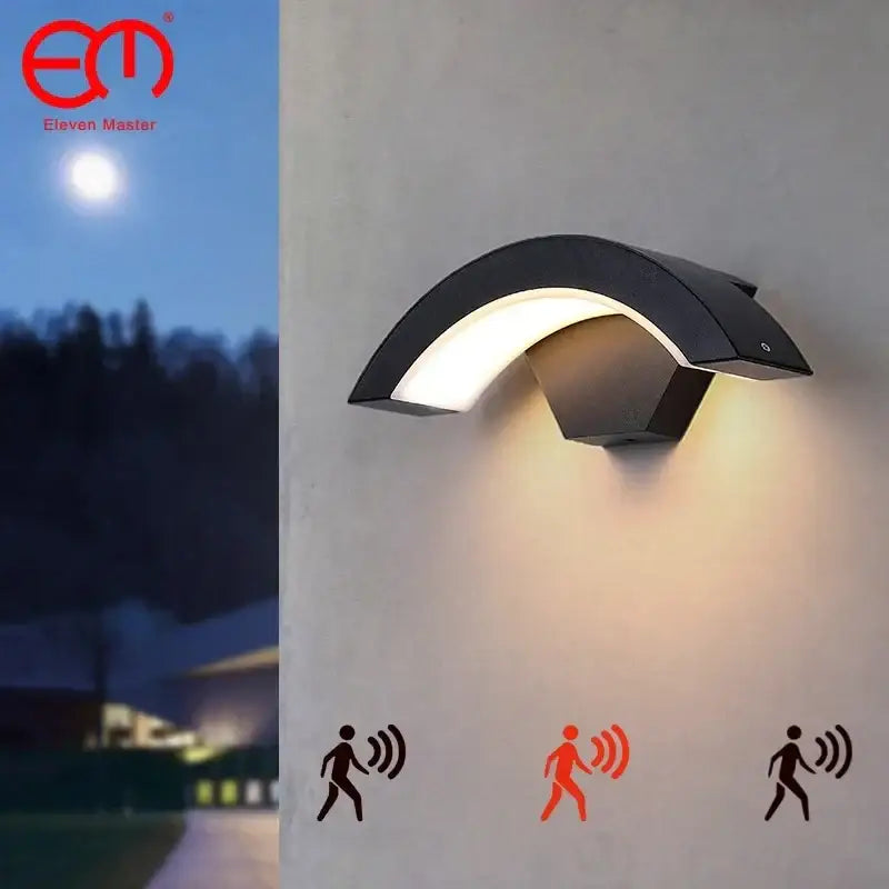 Modern black curved led waterproof outdoor wall lamp with motion sensor and warm white illumination for porch decorbites led waterproof