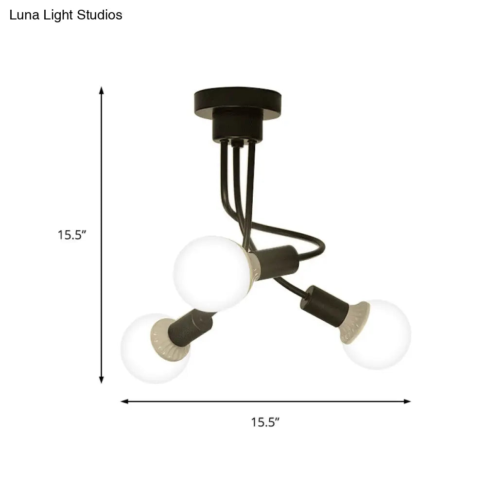 Lámpara de techo moderna con brazos curvos de metal negro: una lámpara de araña sencilla pero elegante con 3 o 5 luces para la decoración del comedor.