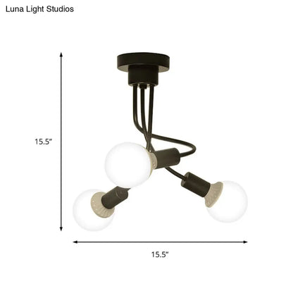 Lámpara de techo moderna con brazos curvos de metal negro: una lámpara de araña sencilla pero elegante con 3 o 5 luces para la decoración del comedor.