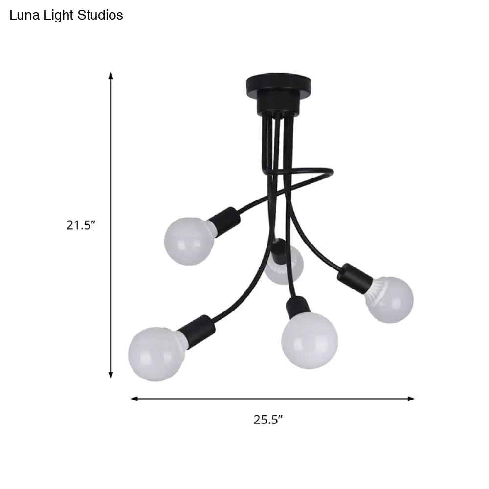Lámpara de techo moderna con brazos curvos de metal negro: una lámpara de araña sencilla pero elegante con 3 o 5 luces para la decoración del comedor.