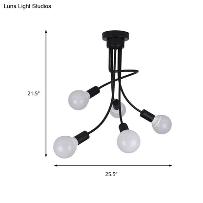 Lámpara de techo moderna con brazos curvos de metal negro: una lámpara de araña sencilla pero elegante con 3 o 5 luces para la decoración del comedor.