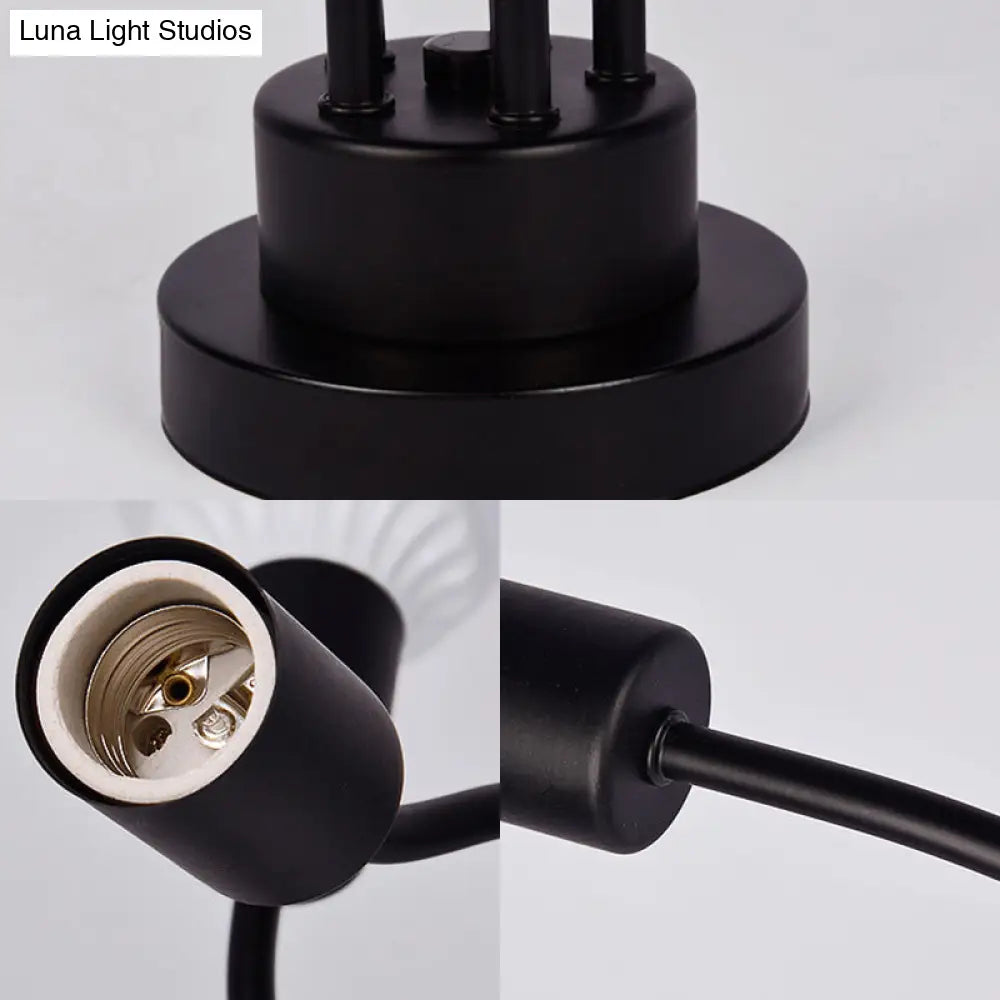 Lámpara de techo moderna con brazos curvos de metal negro: una lámpara de araña sencilla pero elegante con 3 o 5 luces para la decoración del comedor.