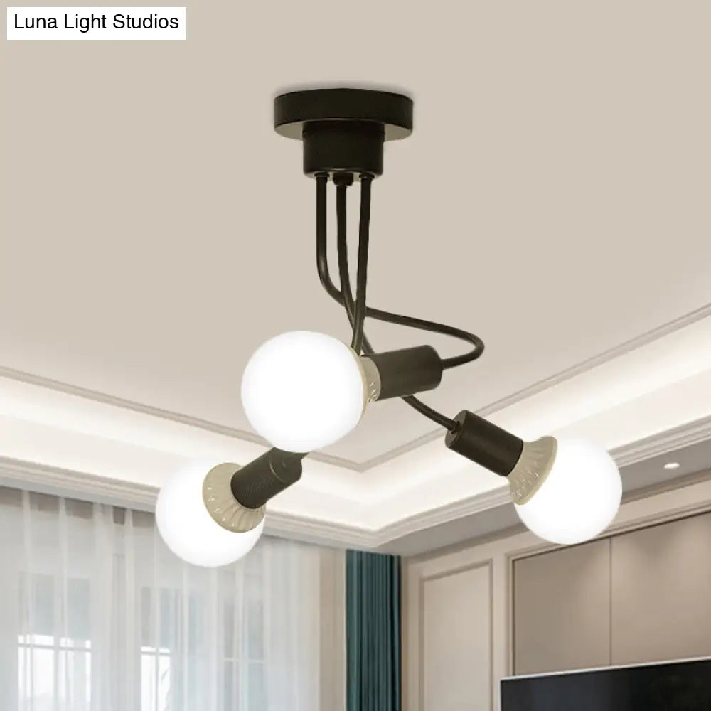 Lámpara de techo moderna con brazos curvos de metal negro: una lámpara de araña sencilla pero elegante con 3 o 5 luces para la decoración del comedor.