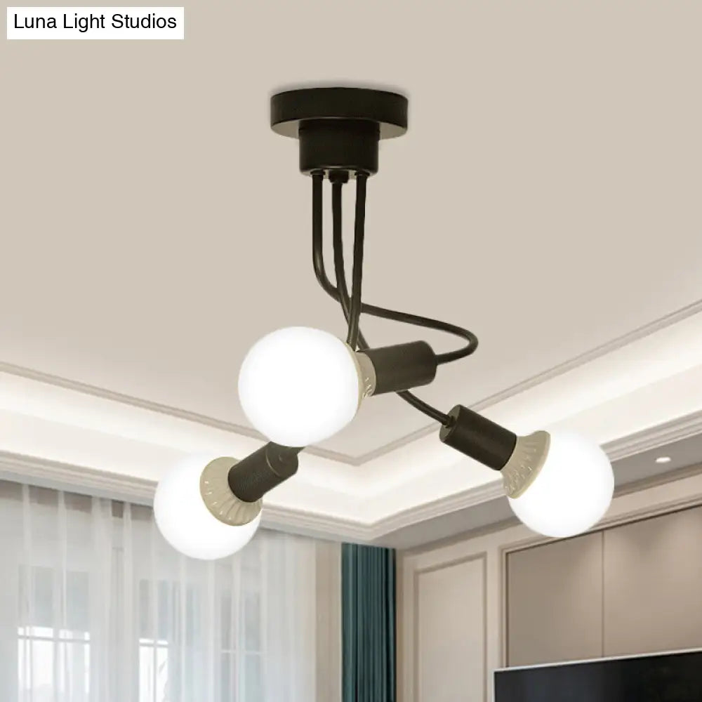 Lámpara de techo moderna con brazos curvos de metal negro: una lámpara de araña sencilla pero elegante con 3 o 5 luces para la decoración del comedor.