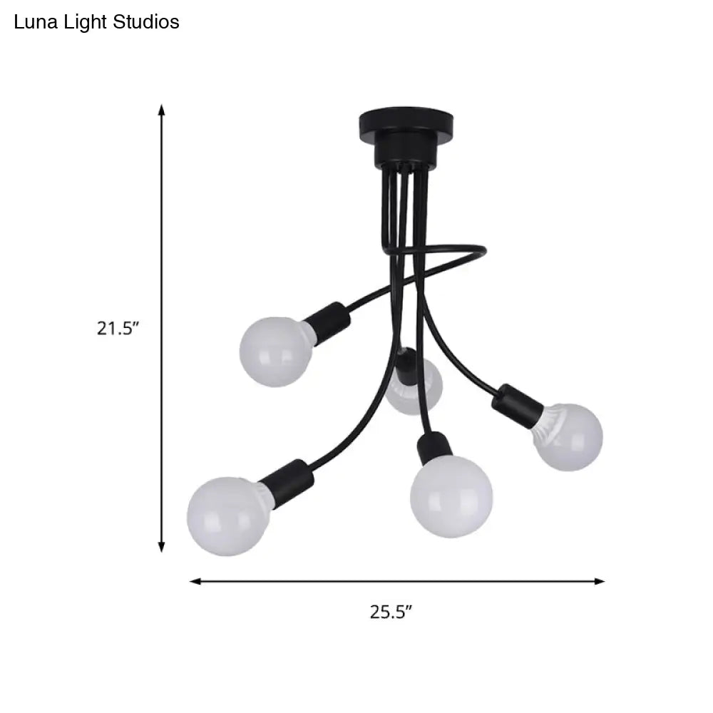 Lámpara de techo moderna con brazos curvos de metal negro: una lámpara de araña sencilla pero elegante con 3 o 5 luces para la decoración del comedor.