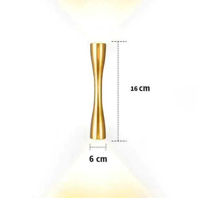 Modern black curved wall sconce outdoor waterproof porch light featuring a sleek 16 cm tall golden brass hourglass design