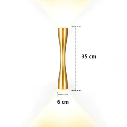 Modern black curved wall sconce outdoor porch light with a sleek 35 cm gold-finished hourglass design and warm ambient lighting