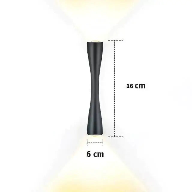 Modern black curved wall sconce outdoor waterproof porch light with a sleek 16 cm tall hourglass LED design