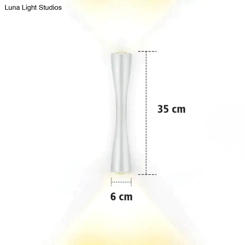 Modern black curved wall sconce outdoor porch light with sleek 35 cm silver metallic hourglass design and warm lighting