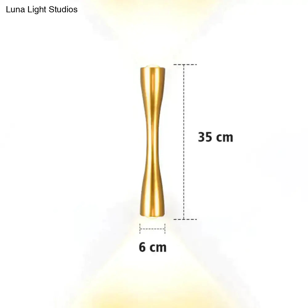 Modern black curved wall sconce outdoor porch light with sleek 35 cm tall gold-toned metal hourglass design