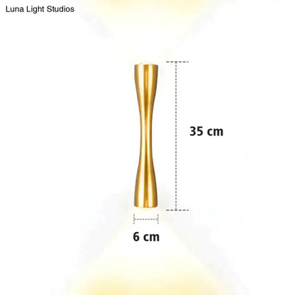 Modern black curved wall sconce outdoor porch light with sleek 35 cm tall gold-toned metal hourglass design