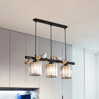 DecorBites™ Modern Black Cylinder Island Light Pendant with Crystal Accents - 3 Lights