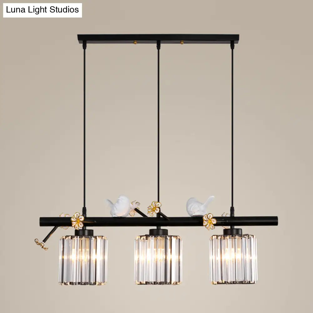 DecorBites™ Modern Black Cylinder Island Light Pendant with Crystal Accents - 3 Lights