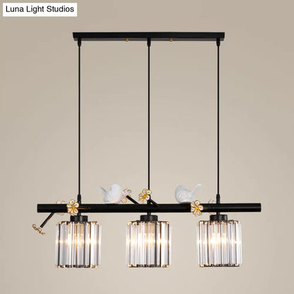 DecorBites™ Modern Black Cylinder Island Light Pendant with Crystal Accents - 3 Lights