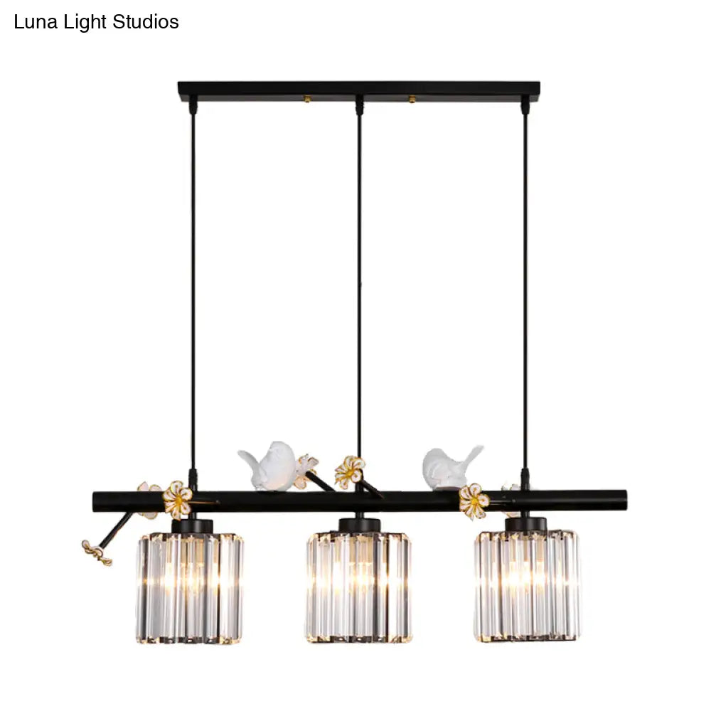 DecorBites™ Modern Black Cylinder Island Light Pendant with Crystal Accents - 3 Lights