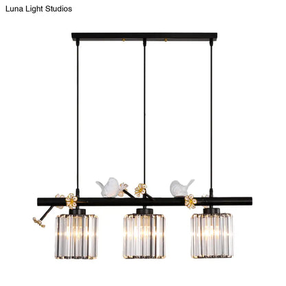 DecorBites™ Modern Black Cylinder Island Light Pendant with Crystal Accents - 3 Lights