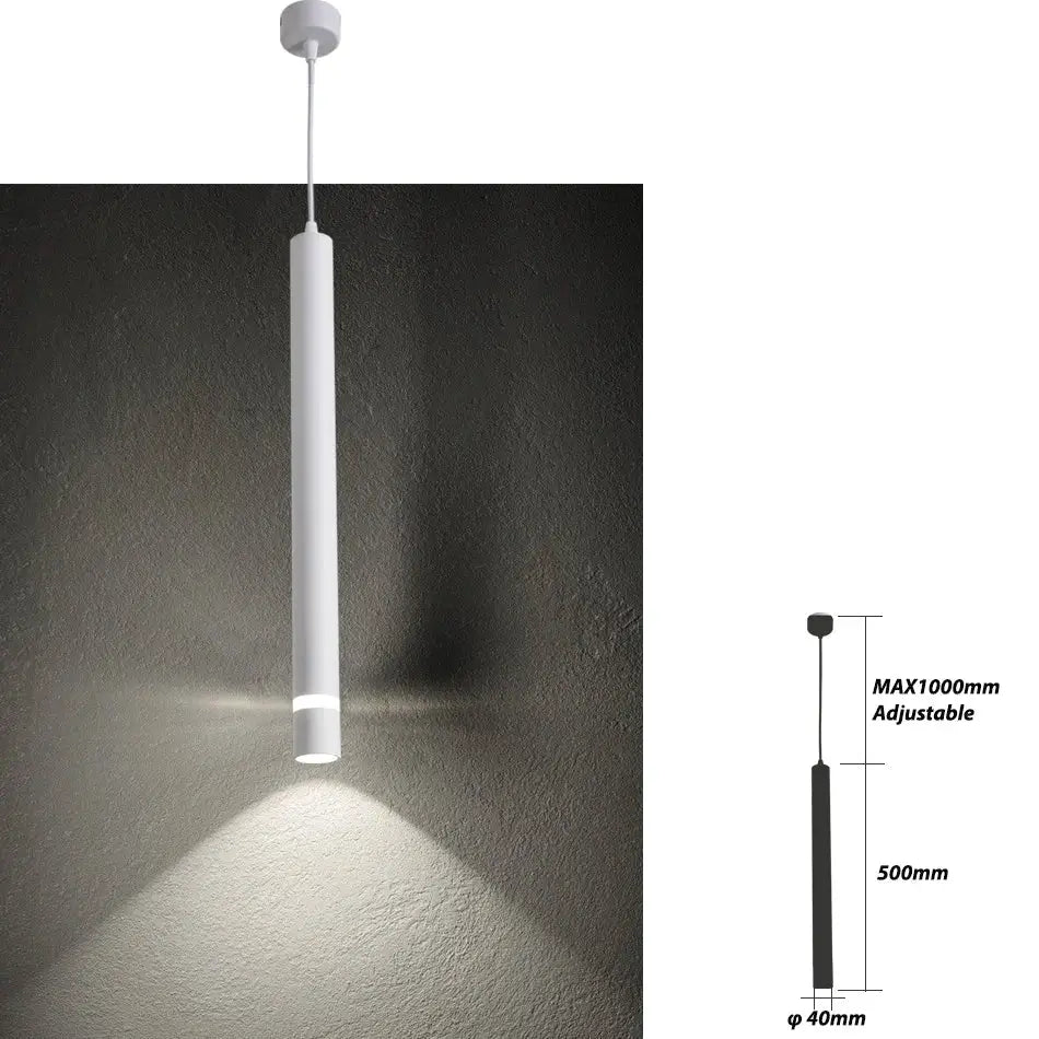 Modern black decorbites cylinder pipe pendant light with white cylindrical shade and adjustable length up to 1000mm