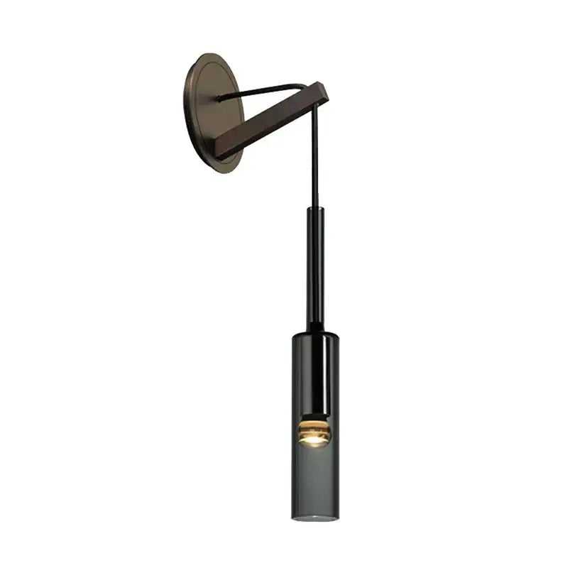 Modern black cylindrical crystal wall light with matte metal arm and glass shade for living room decorbites crystal wall light