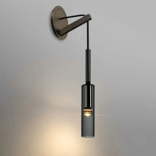 Modern black cylindrical crystal wall light with matte finish and frosted glass shade for living room decorbites wall light