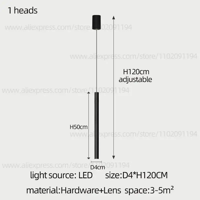 Modern black cylindrical led staircase chandelier pendant light with adjustable height and lens by decorbites cylindrical led