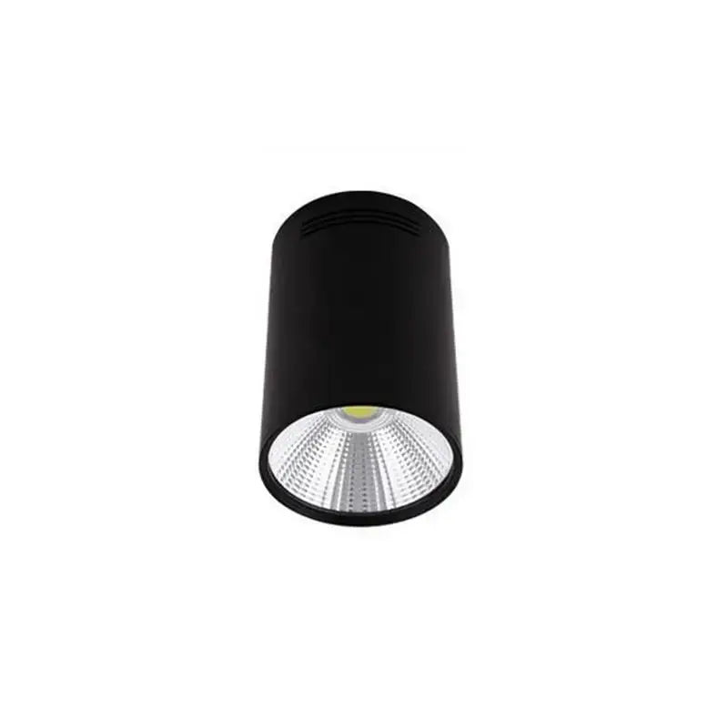 Modern black cylindrical pendant ceiling spot light with matte finish and reflective silver interior for kitchen use