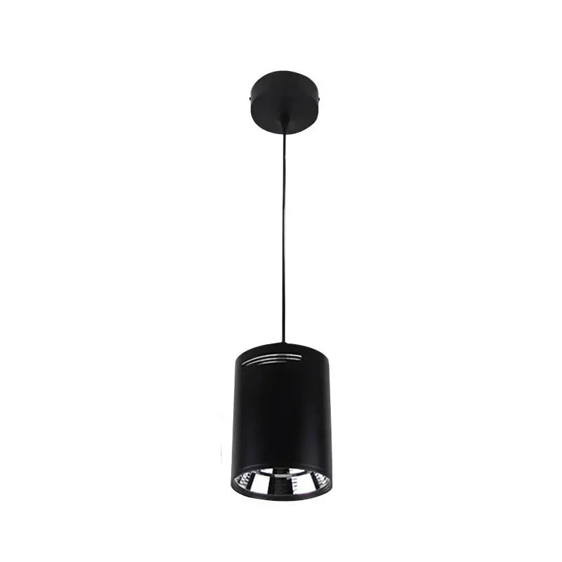 Modern black cylindrical pendant ceiling spot light with sleek matte finish and reflective interior for kitchen use