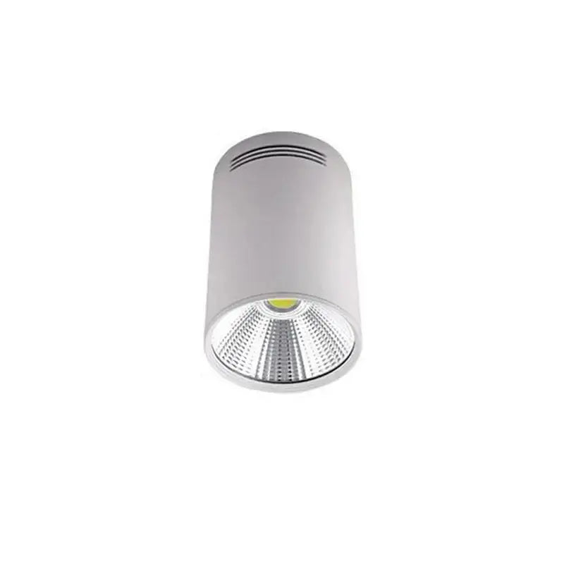 Modern black cylindrical pendant ceiling spot light with white led downlight textured lens and ventilation slits on top