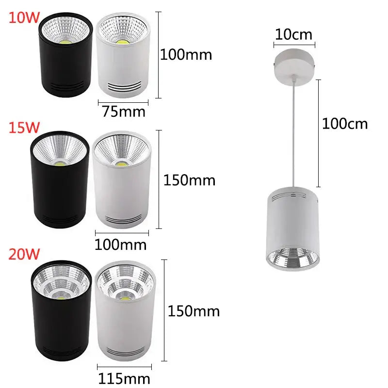Modern black and white cylindrical pendant ceiling spot lights with metallic finish and adjustable brightness for kitchen use