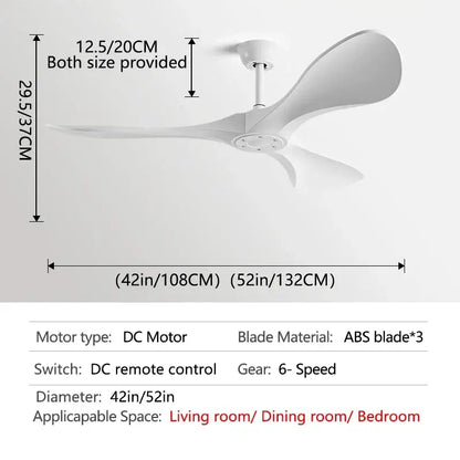White ceiling fan with sleek abs blades and blade dc motor for modern bedroom with remote control convenience