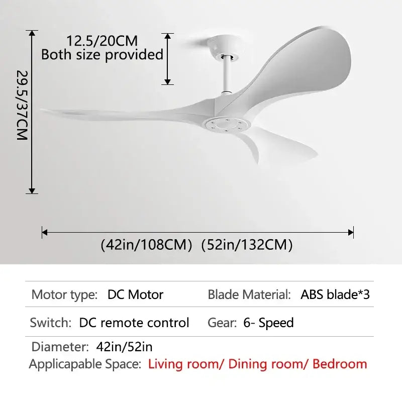 White ceiling fan with sleek abs blades and blade dc motor for modern bedroom with remote control convenience