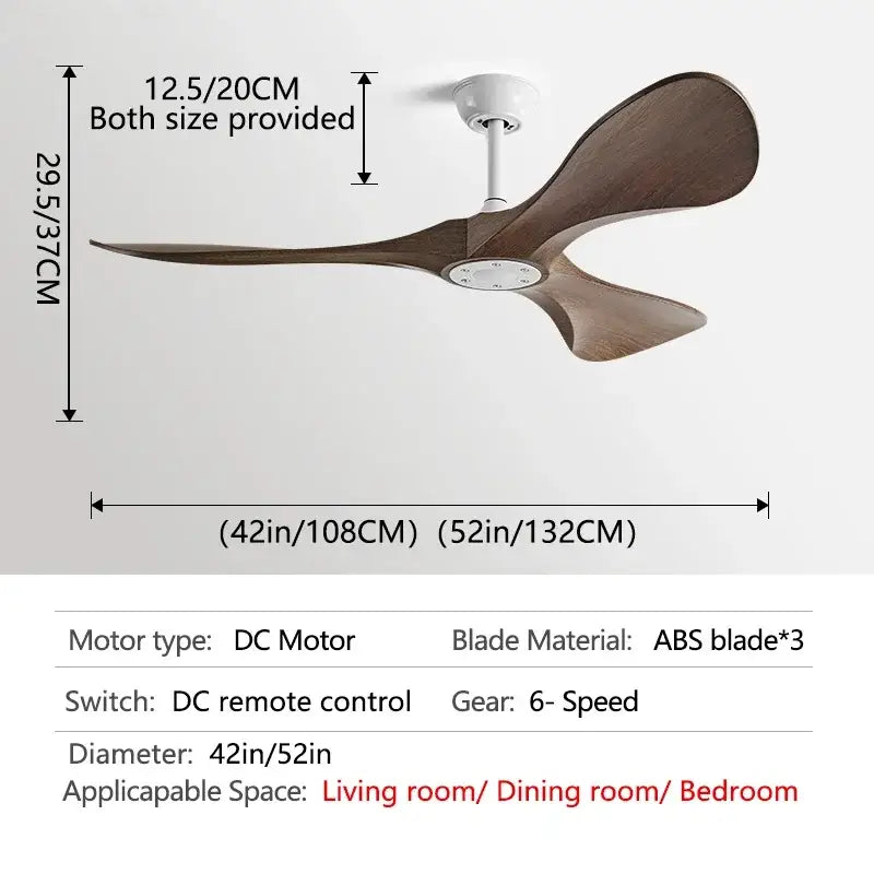 Modern black and dark brown ceiling fan with three abs blades, blade dc motor, and remote control for bedroom use