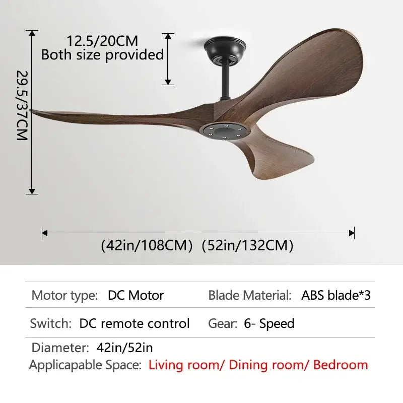 Modern black and dark brown ceiling fan with sleek abs blades and blade dc motor with remote control for bedroom use