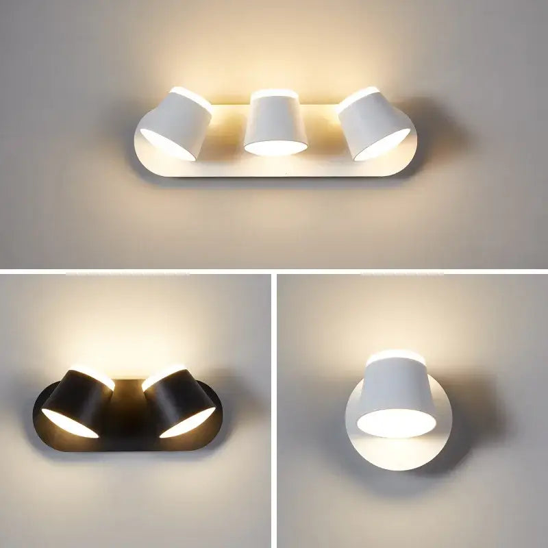 Modern white wall lamp with three adjustable cup-shaped lamps for bedroom featuring decorbites adjustable led design