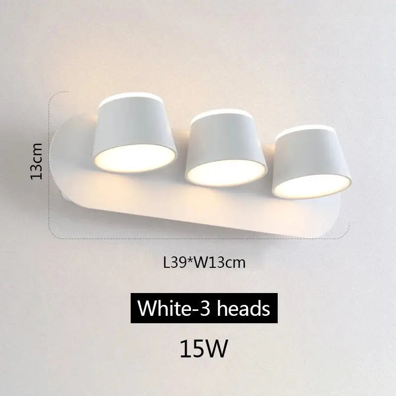 White wall lamp with three cylindrical heads in modern black decorbites adjustable led wall fixture for bedroom sconce