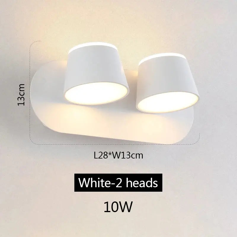 Modern black decorbites adjustable led wall lamp with two white cylindrical lampshades and sleek curved base wall lamp