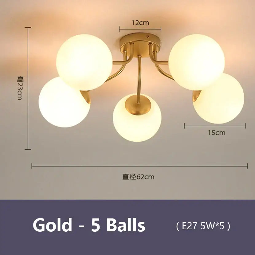 Modern black decorbites bubble glass led ceiling light with gold finish and five frosted glass globe bulbs for living room