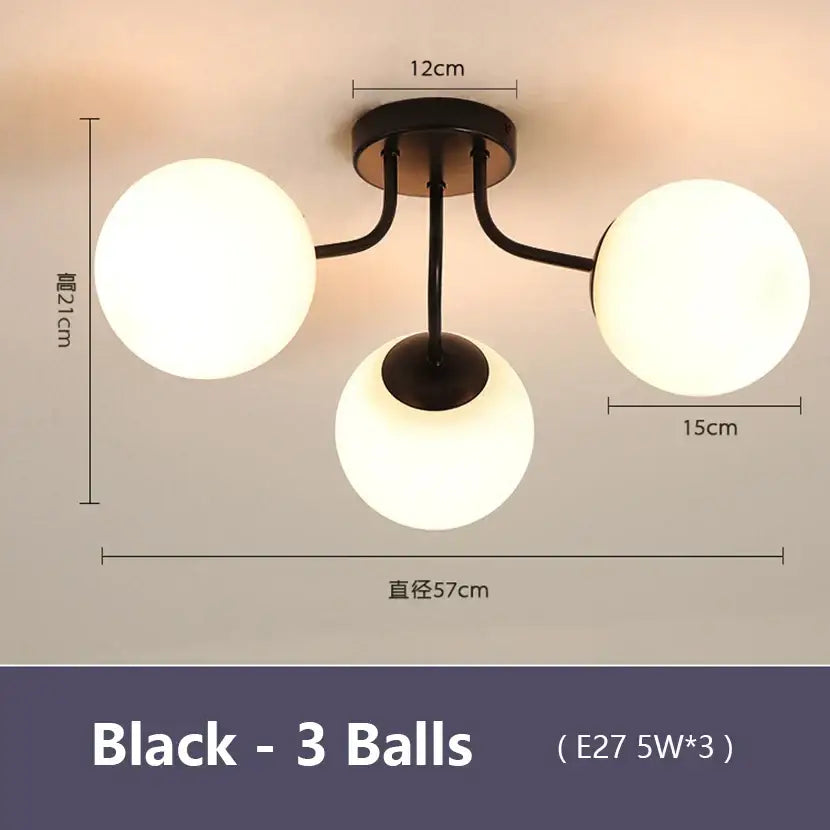 Modern black decorbites bubble glass led ceiling light with three frosted glass globes for living room lighting
