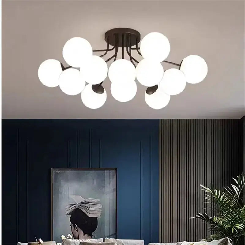 Modern black decorbites bubble glass bubble glass led ceiling light with white spherical globes on dark bronze frame