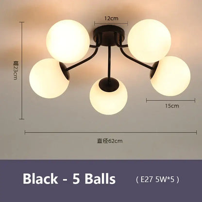 Modern black decorbites bubble glass led ceiling light with five frosted glass globes for living room illumination