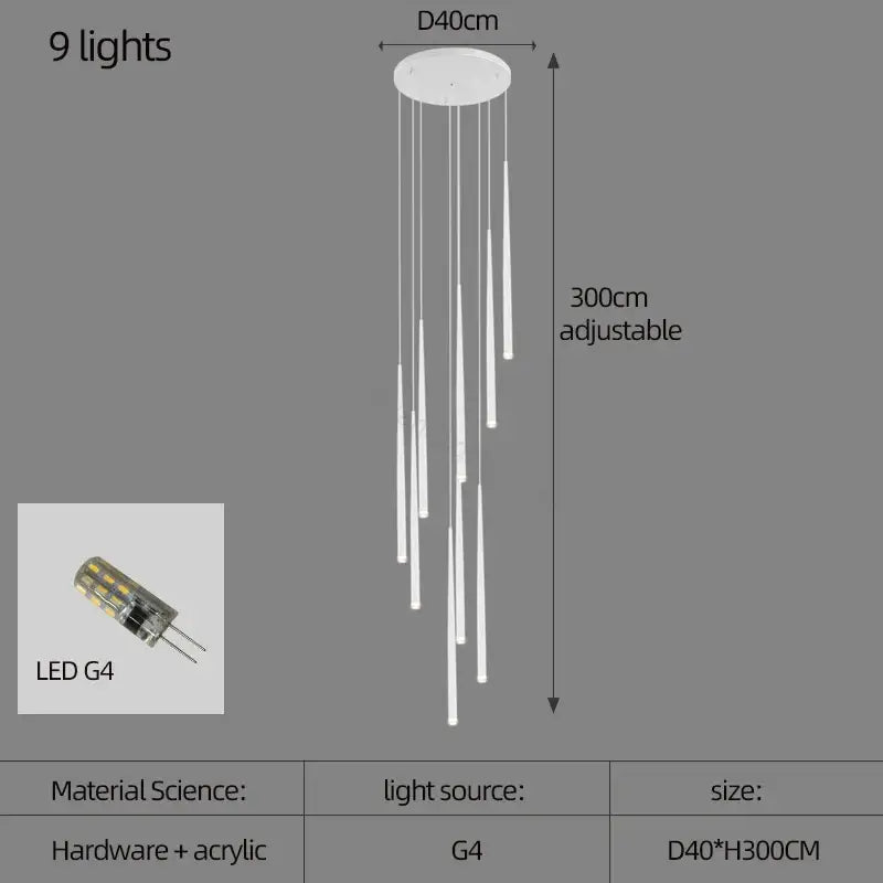 White modern decorbites conical chandelier with nine adjustable g4 led bulbs for chandelier stair lamp lighting