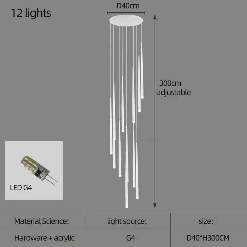 White modern decorbites conical chandelier with 12 adjustable led g4 bulbs for chandelier stair lamp lighting