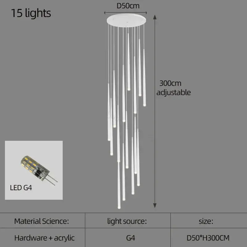 White modern decorbites conical chandelier with 15 adjustable led g4 lights for stair and kitchen lighting