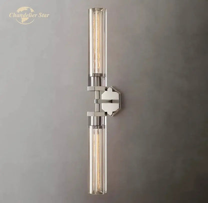 Modern black decorbites crystal hexagonal sconce with chrome finish and two vertical glass tubes for living room lighting