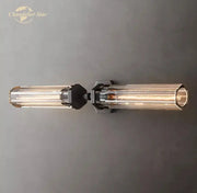 Modern black decorbites crystal hexagonal sconce with ribbed glass cylinders and filament bulbs for living room use
