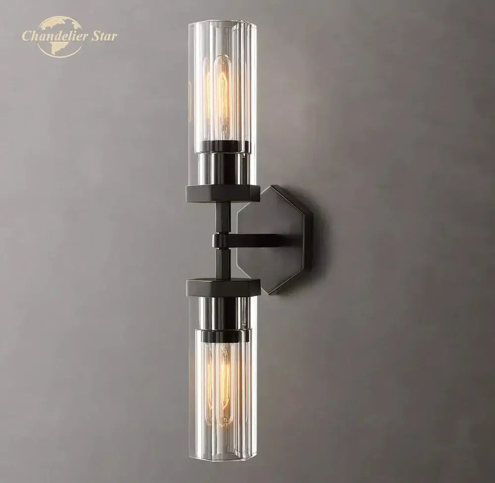 Modern black decorbites crystal hexagonal sconce with clear glass and exposed filament bulbs for living room lighting