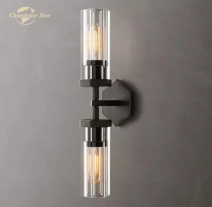 Modern black decorbites crystal hexagonal sconce with clear glass and exposed filament bulbs for living room lighting