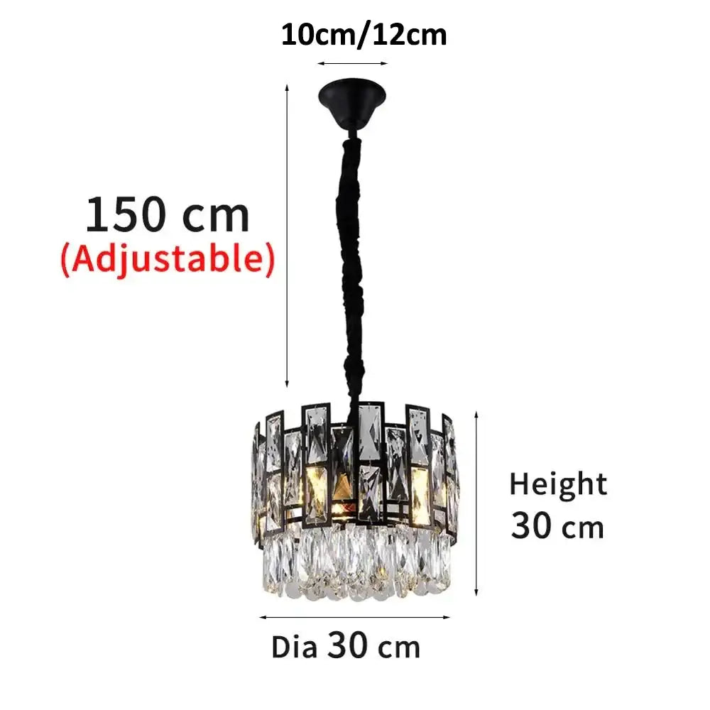 Modern black decorbites crystal led chandelier with clear crystal prisms and adjustable height up to 150 cm for dining room light