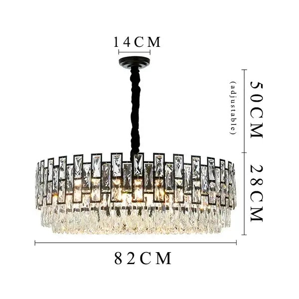 Elegant modern black decorbites crystal led chandelier with clear rectangular prisms and adjustable height for dining room